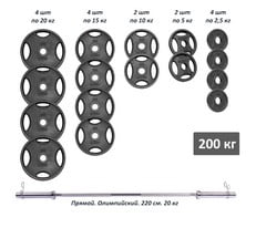 Професійна штанга RN-Sport з металевими дисками в порошковому фарбуванню 200 кг