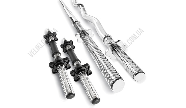 Набір Hop-Sport Premium 75 кг з W-подібним та прямим грифом + 2 гантельні - дополнительное фото 1