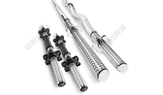 Набір Hop-Sport Premium 45 кг з W-подібним та прямим грифом + 2 гантельні - дополнительное фото 1