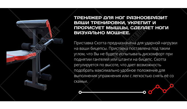 Скамья для жима RN-Sport ReadMeBlack с приставкой Скотта - дополнительное фото 2