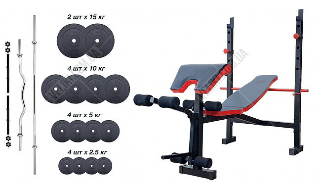 Скамья для жима RN-Sport ReadMeBlack + Штанга RN-Sport 100 кг - дополнительное фото 1