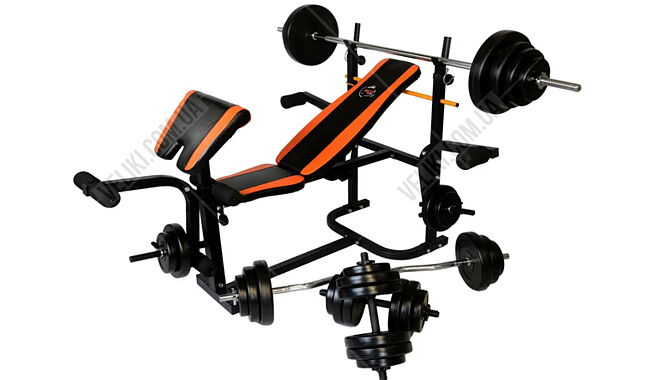 Скамья для жима WCG 0020 + Штанга и гантели 128 кг - дополнительное фото 1