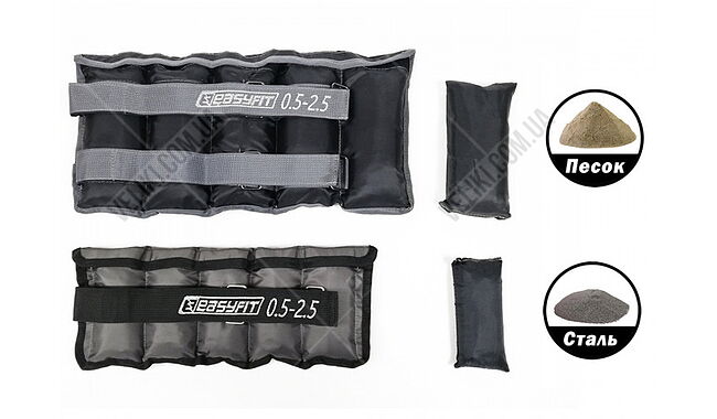 Обтяжувачі для щиколоток та зап'ястей EasyFit Metal 2х0.5-2.5 кг - дополнительное фото 4