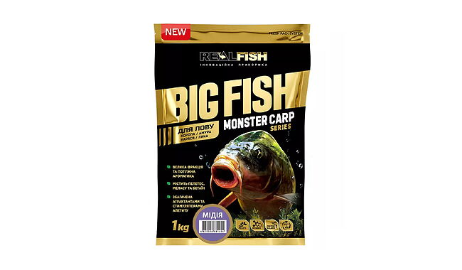 Прикормка Real Fish BigFish Карп Мидия 1 кг - фото 1