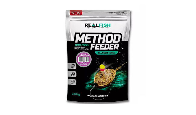 Прикормка Real Fish Premium Series Method Feeder Squid Cranberry 800 г - фото 1