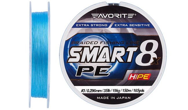 Шнур Favorite Smart PE 8x 150м (sky blue) #3/0.296mm 35lb/19kg - фото 1