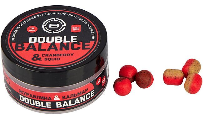 Бойлы Brain Double Balance Cranberry & Squid 12+10х14 мм - фото 1
