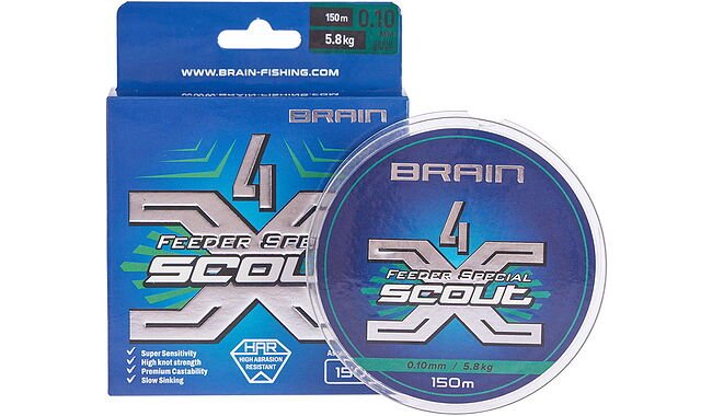 Шнур Brain Scout 4X 150 м 0,128 мм 7,2 кг - фото 1