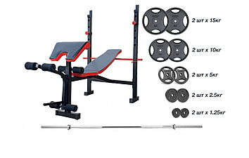 Скамья для жима RN-Sport ReadMeBlack + штанга с дисками RN-Sport 75 кг