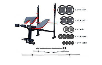 Скамья для жима RN-Sport ReadMeBlack + штанга с дисками RN-Sport 83 кг