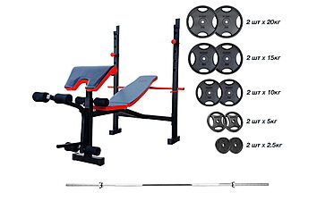 Скамья для жима RN-Sport ReadMeBlack + штанга с дисками RN-Sport 95 кг