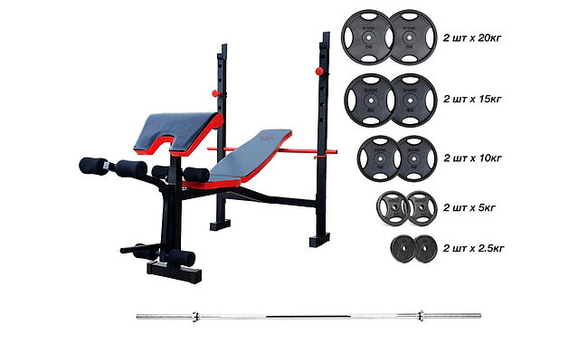 Скамья для жима RN-Sport ReadMeBlack + штанга с дисками RN-Sport 95 кг - фото 1