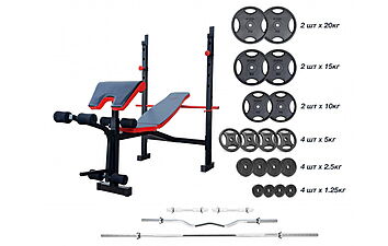 Скамья для жима RN-Sport ReadMeBlack + 125 кг дисков и 4 грифа