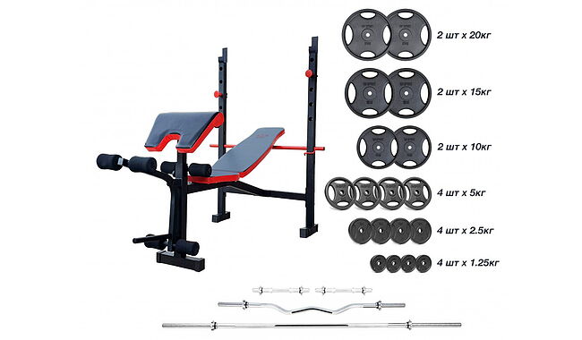 Скамья для жима RN-Sport ReadMeBlack + 125 кг дисков и 4 грифа - фото 1