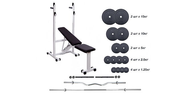 Скамья для жима RN-Sport ReadMeBlack + штанга 75 кг - фото 1