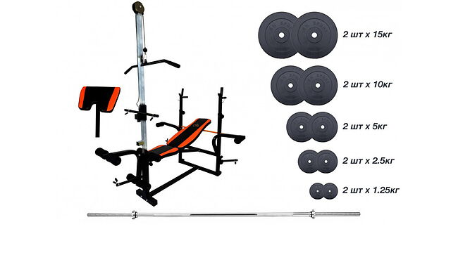 Скамья для жима RN-Sport с тягой + Штанга 4 грифа 75 кг - фото 1