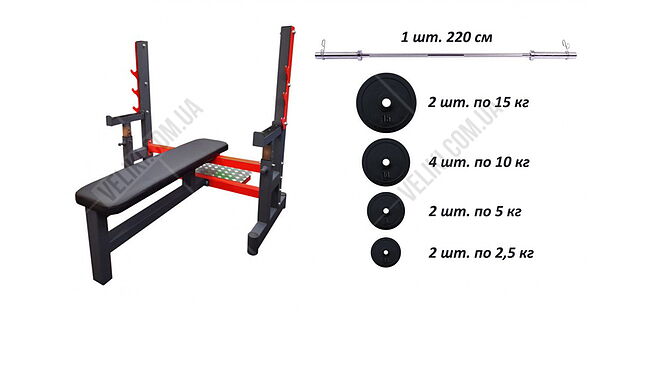Лава для жиму RN-Sport prof + Олімпійська гумова штанга 100кг - дополнительное фото 1