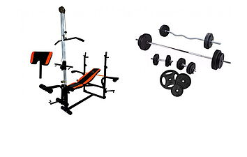 Скамья для жима RN-Sport + Металлические диски 65 кг + 4 грифа