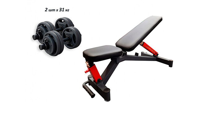 Скамья для жима RN-Sport black rock + гантели по 31 кг - фото 1