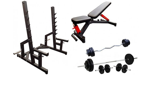 Професійна лава зі стійками RN-Sport black rock + 4 грифи 80 кг - фото 1