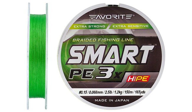 Шнур Favorite Smart PE 3x 150м (l.green) #0.15/0.066mm 2.5lb/1.2kg - фото 1