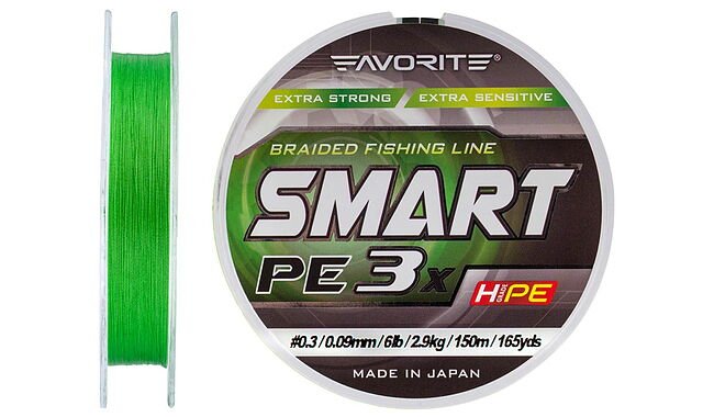Шнур Favorite Smart PE 3x 150м (fl.yellow) #0.3/0.09mm 6lb/2.9kg - фото 2