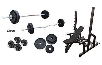Скамья PE208 + Стойки Black Rock + Набор RN-Sport 120 кг