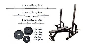 Скамья Black Rock + Стойки Black Rock + Набор RN-Sport 120 кг
