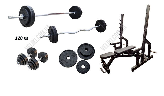 Лавка Black Rock + Стійки Black Rock + Набір RN-Sport 120 кг - дополнительное фото 1