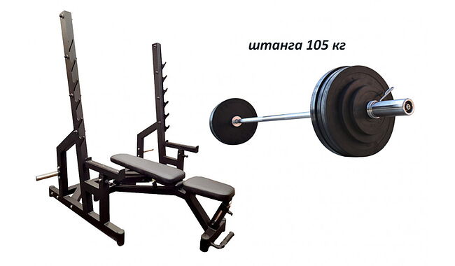 Скамья RN-Sport Black Rock + Стойка Black Rock + Штанга 105 кг - фото 1