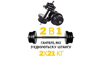 Гантелі RN-Sport 2х21 кг + перехідник під штангу на 42 кг