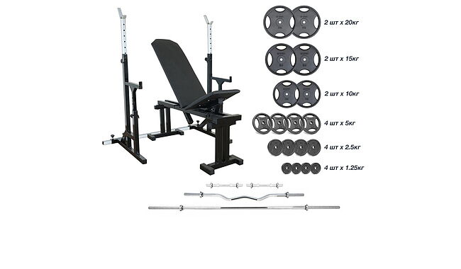 Лава RN Sport + Стійки зі страхувальними упорами UM 0150 + 125 кг дисків + 4 грифи - фото 1