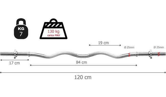 Гриф Toorx W-подібний BCV 120 см (25 мм) - дополнительное фото 1