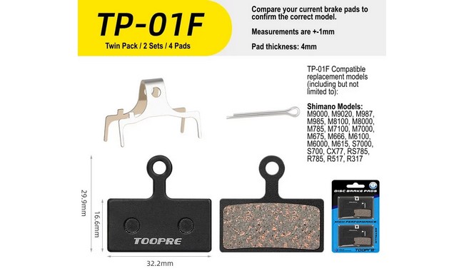 Гальмівні колодки Toopre TP-01F (2 пари) - дополнительное фото 2