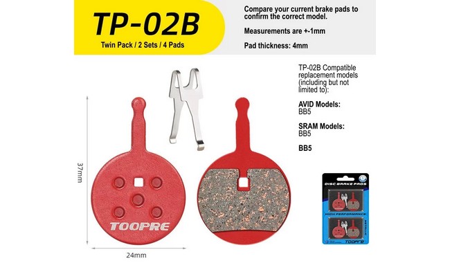 Тормозные колодки Toopre TP-02B (2 пары) - дополнительное фото 2