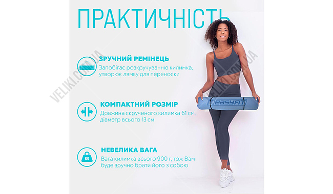 Коврик для фитнеса и йоги EasyFit TPE+TC 1924s 6 мм - дополнительное фото 8
