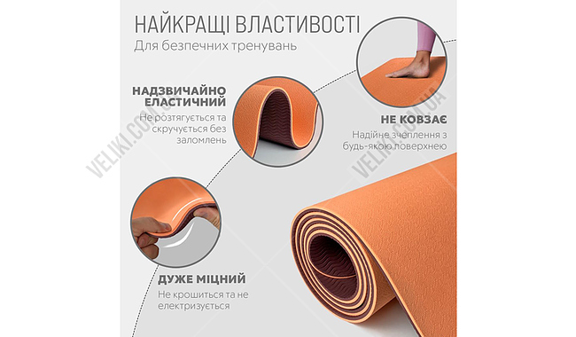 Коврик для фитнеса и йоги EasyFit TPE+TC 1924s 6 мм - дополнительное фото 23