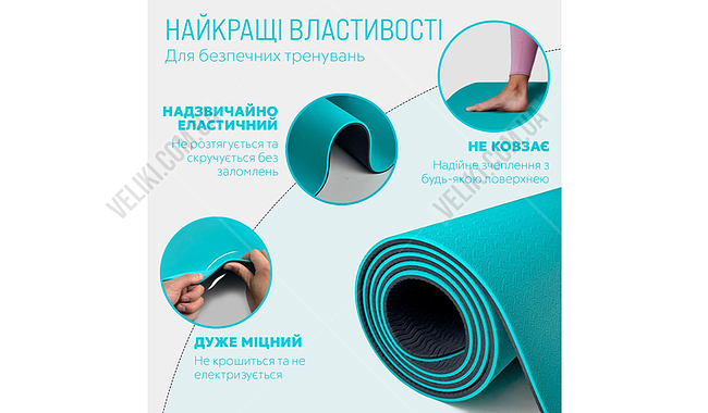 Коврик для фитнеса и йоги EasyFit TPE+TC 1924 6 мм - дополнительное фото 2