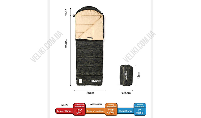 Спальний мішок Naturehike M320 CNK2350WS023 190 см R - дополнительное фото 1